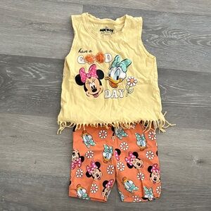 Mickey Mouse Yellow Fringe Top and Orange Shorts Set
